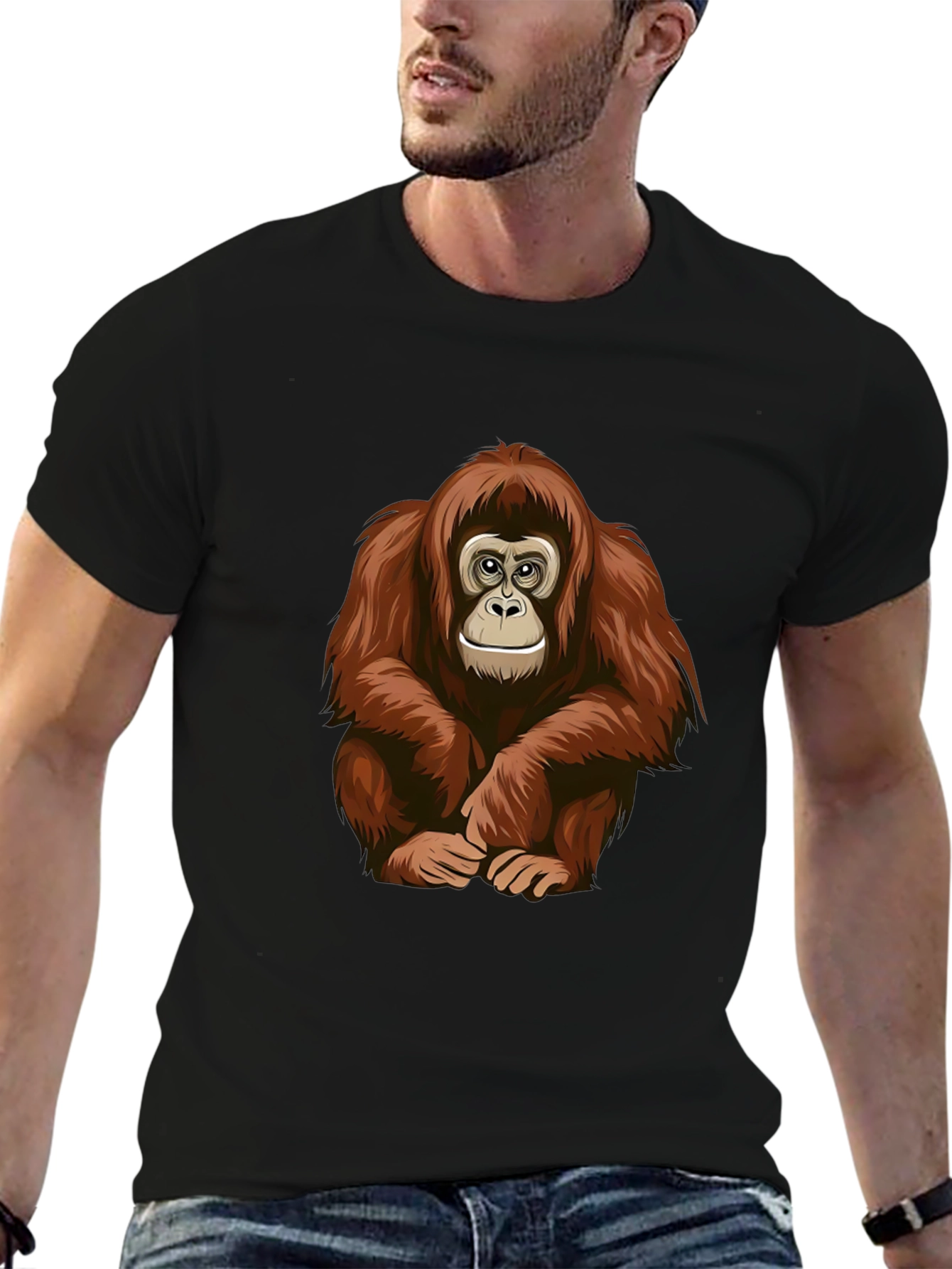 Black Orangutan Graphic T-Shirt - Cool Ape Design Tee view 6
