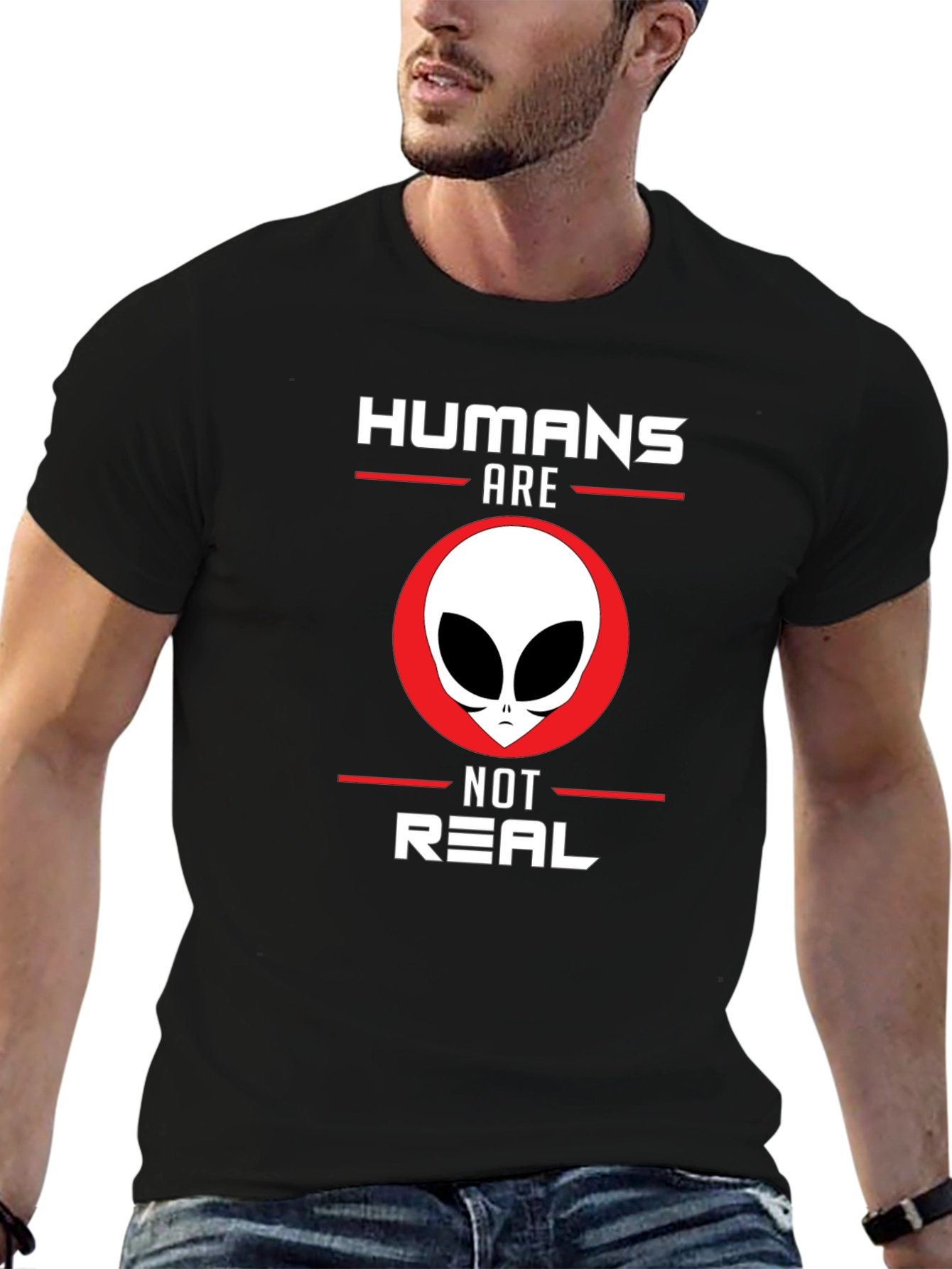 Black Humans Are Not Real Alien Graphic Tee - Black view 6