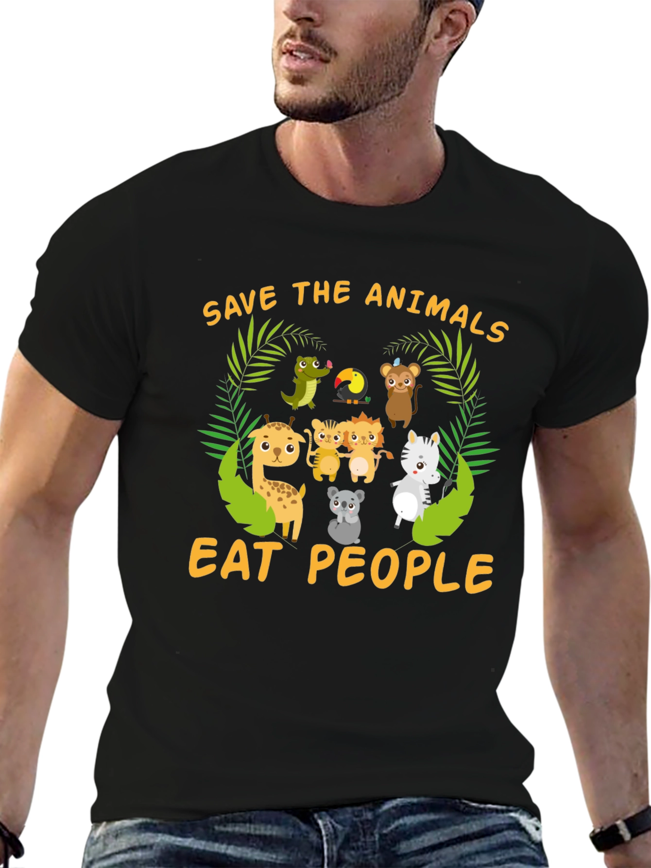Black Save the Animals, Eat People T-Shirt view 6
