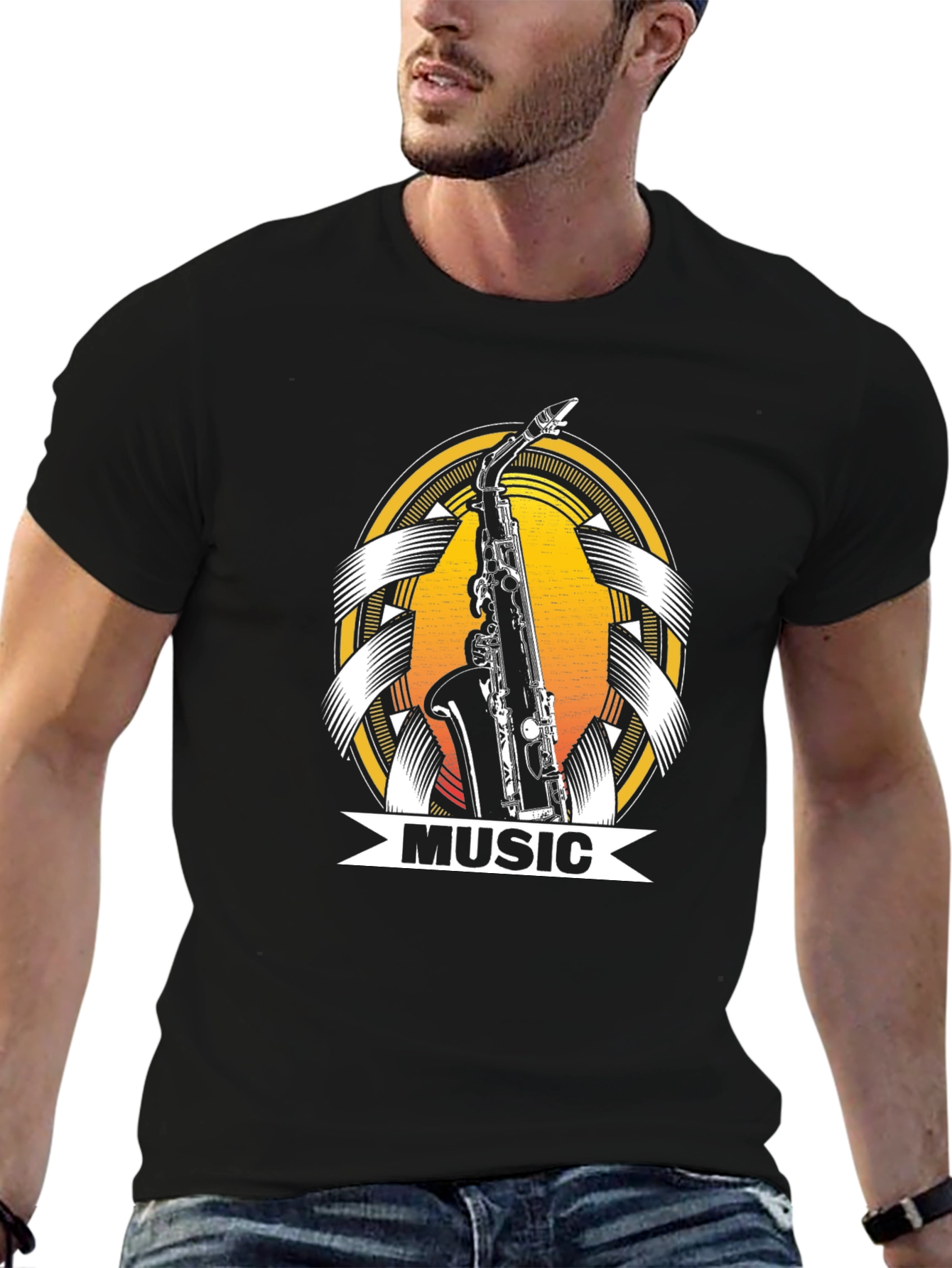 Black Saxophone Music T-Shirt - Unique Musician Gift view 6