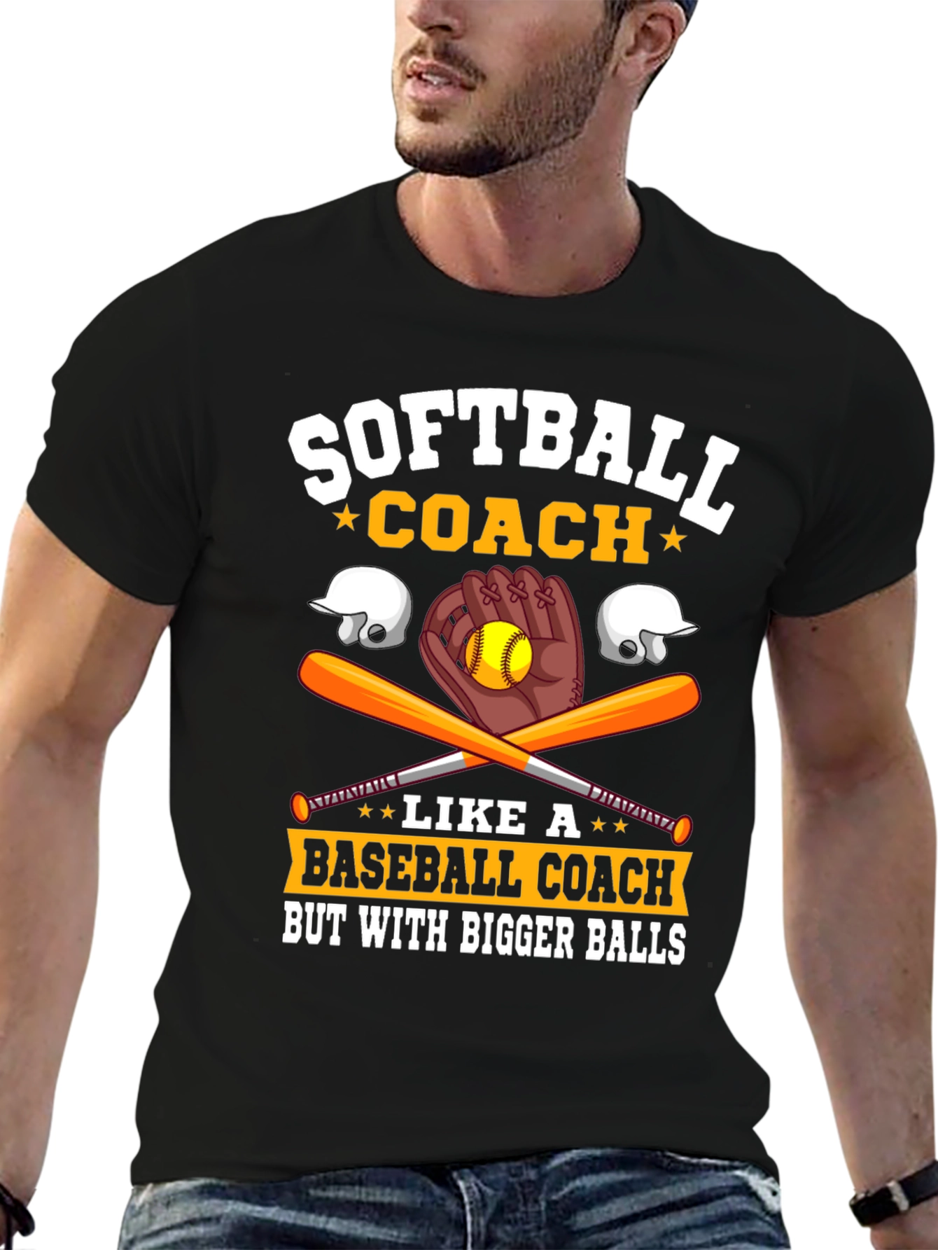 Black Softball Coach Bigger Balls Graphic Tee view 6