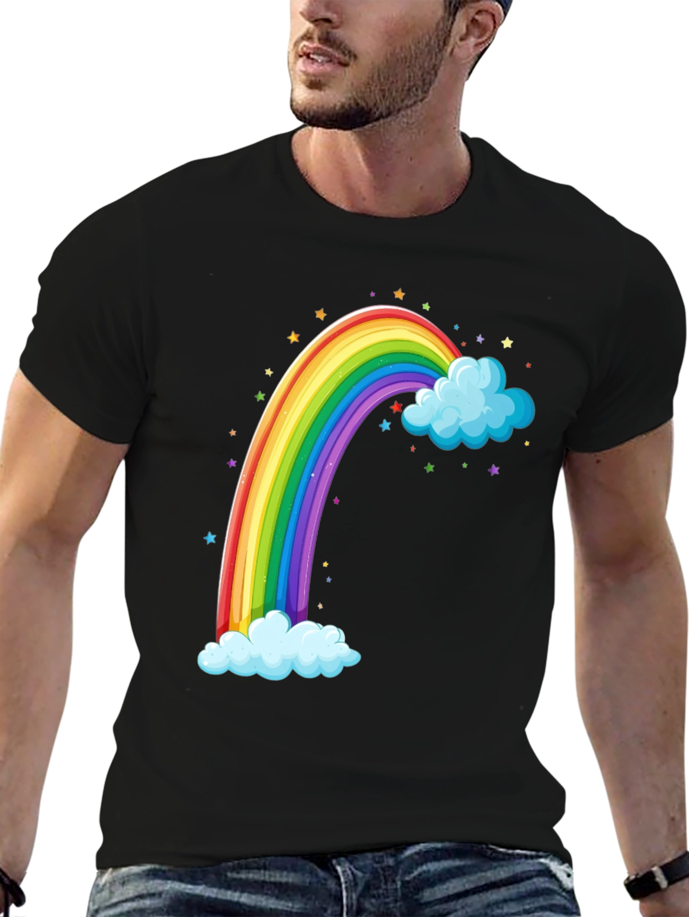 Black Rainbow & Cloud Graphic T-Shirt view 6