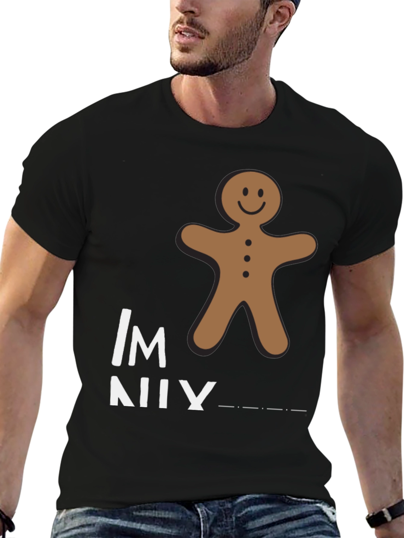 Black Gingerbread Man Funny Graphic T-Shirt view 6