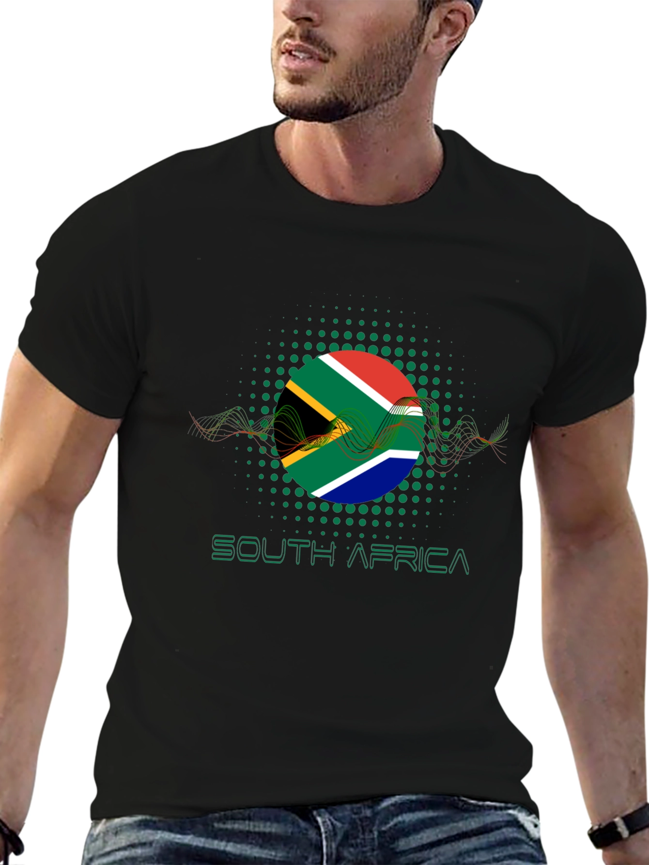 Black South Africa Flag Graphic Black T-Shirt view 6