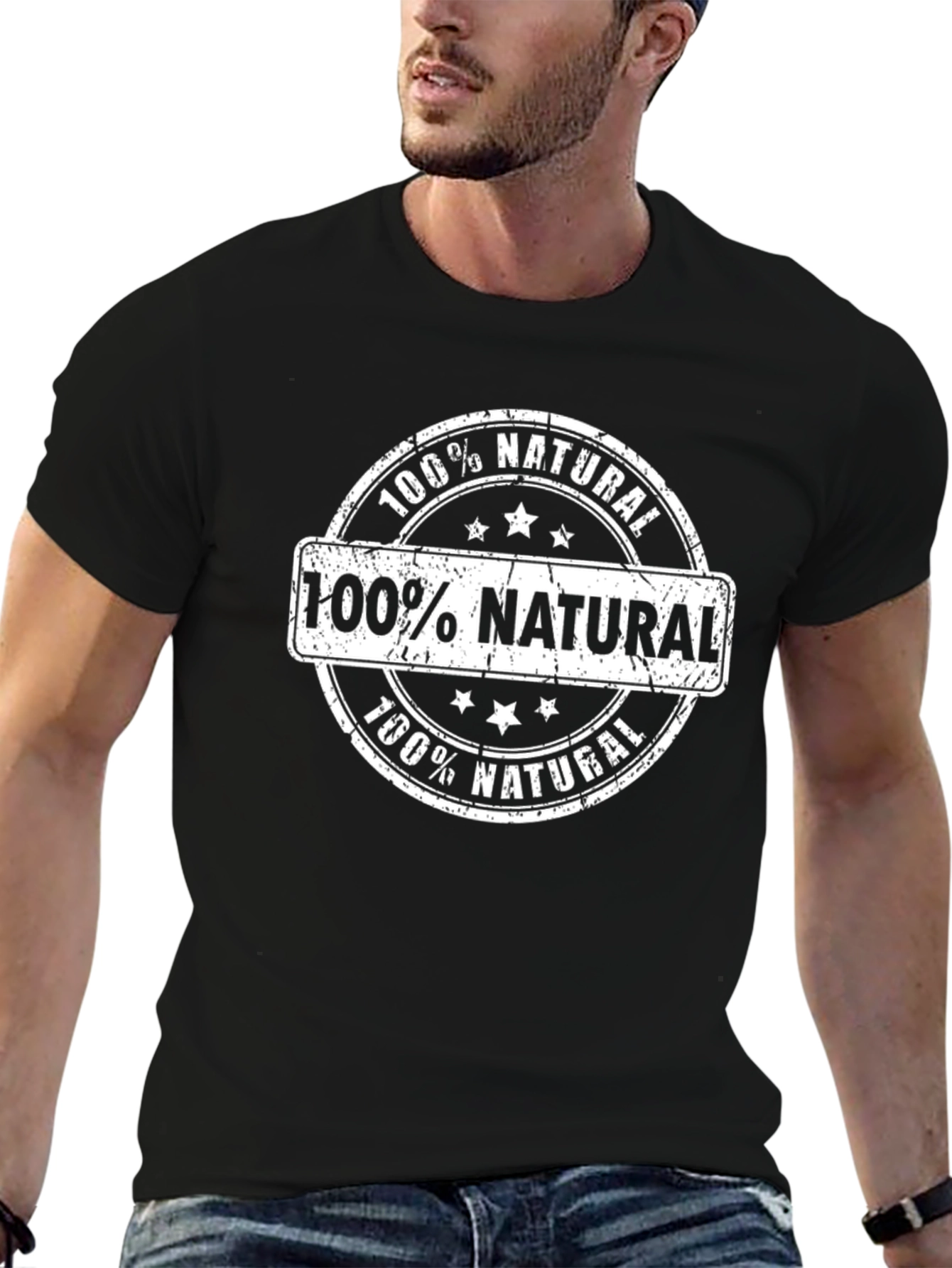 Black 100% Natural Graphic Tee - Soft Cotton Blend view 6