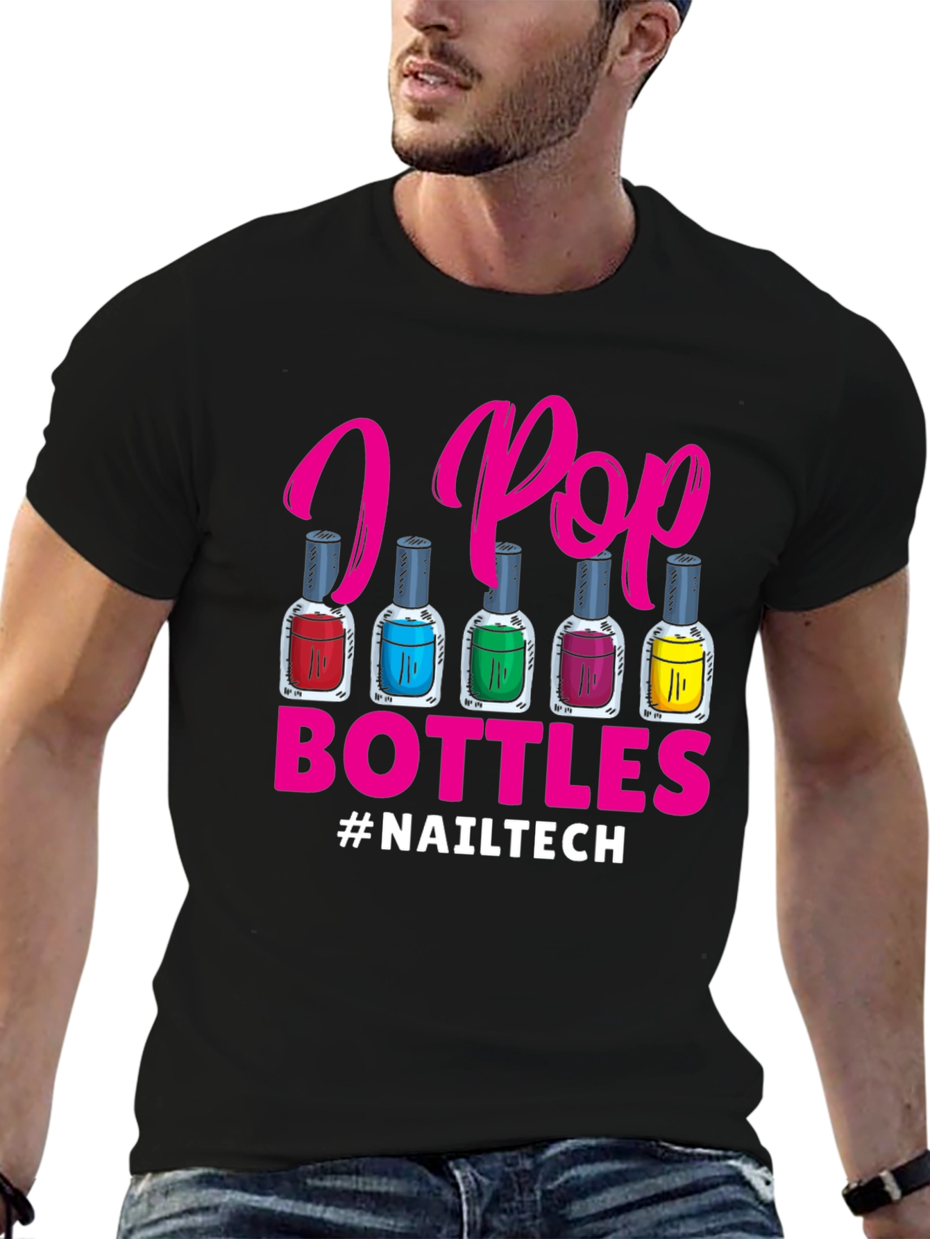 Black I Pop Bottles Nail Tech T-Shirt view 6
