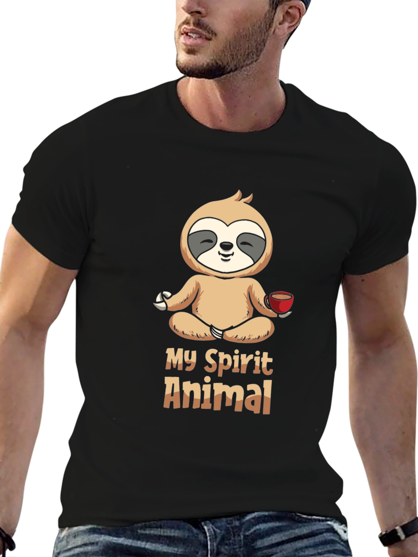 Black My Spirit Animal Sloth Meditation Black T-Shirt view 6
