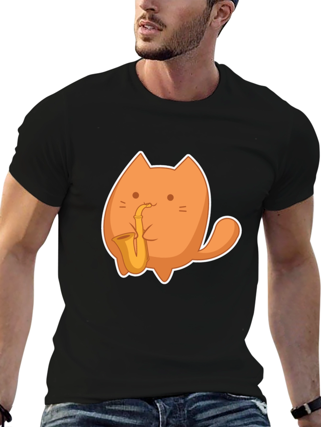 Black Cat Saxophone Graphic T-Shirt view 6