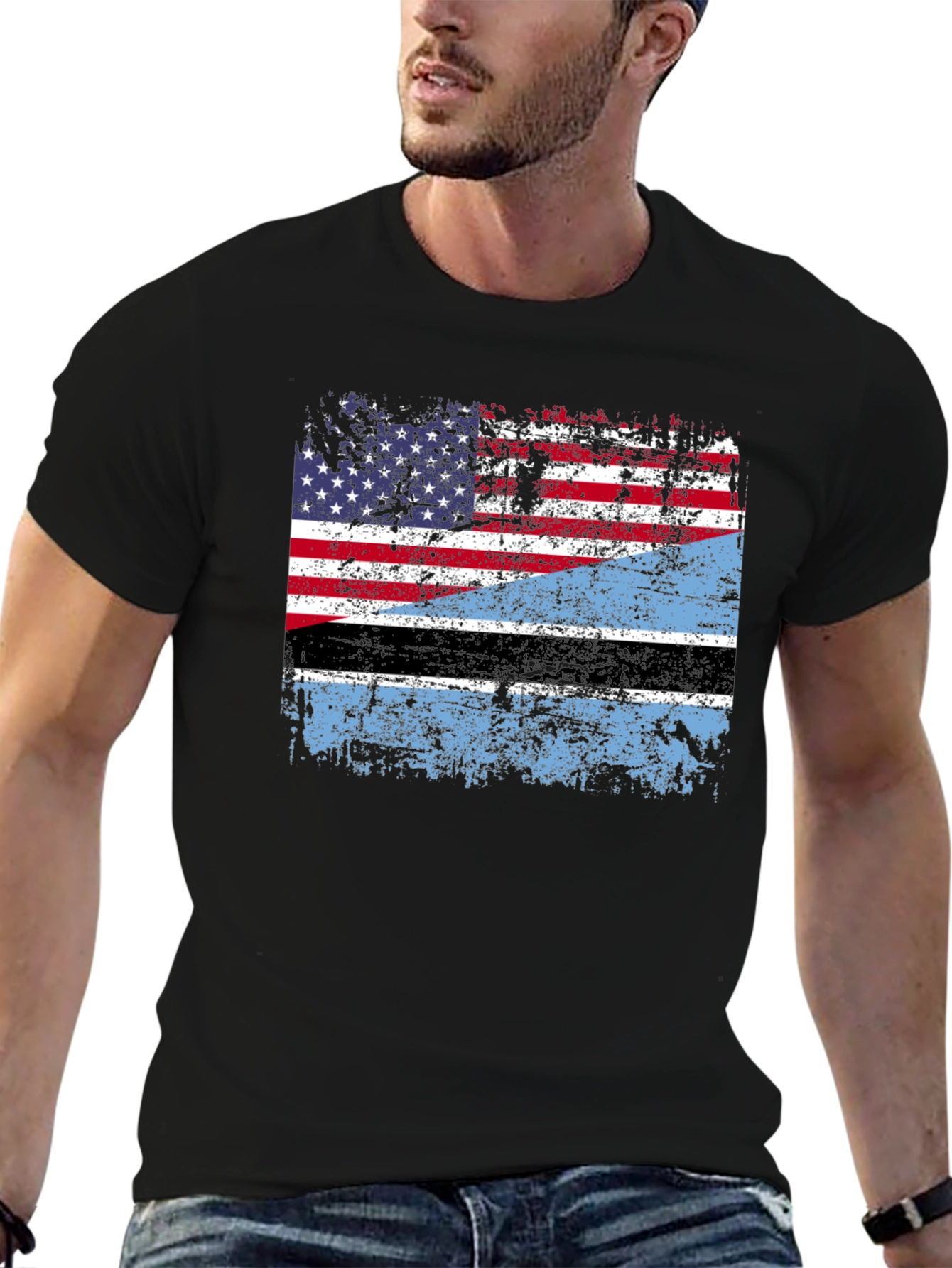 Black USA Botswana Flag Graphic Tee view 6