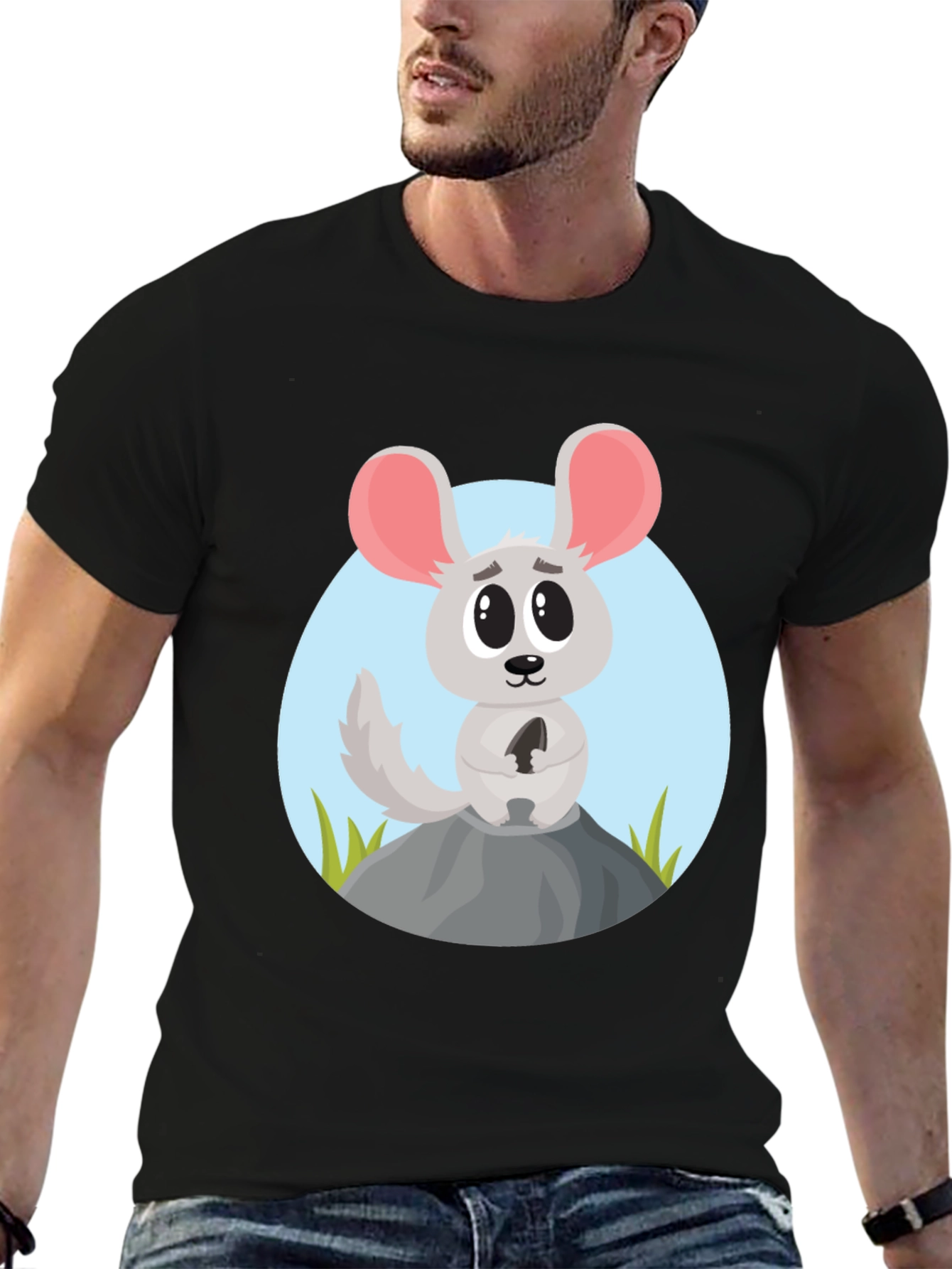 Black Cartoon Mouse Graphic Tee - Cute Animal Design Shirt view 6