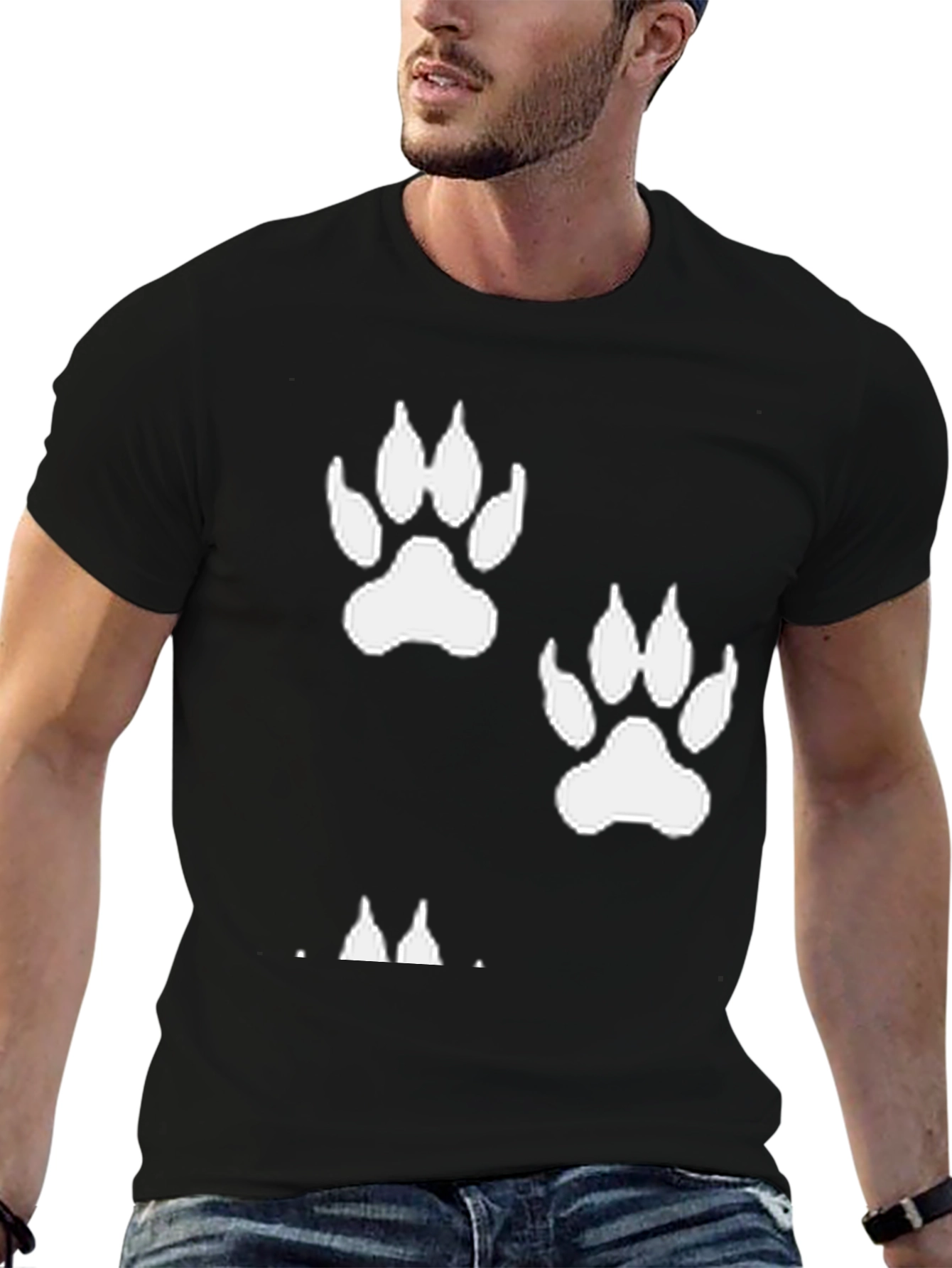 Black Black T-Shirt with White Paw Prints view 6