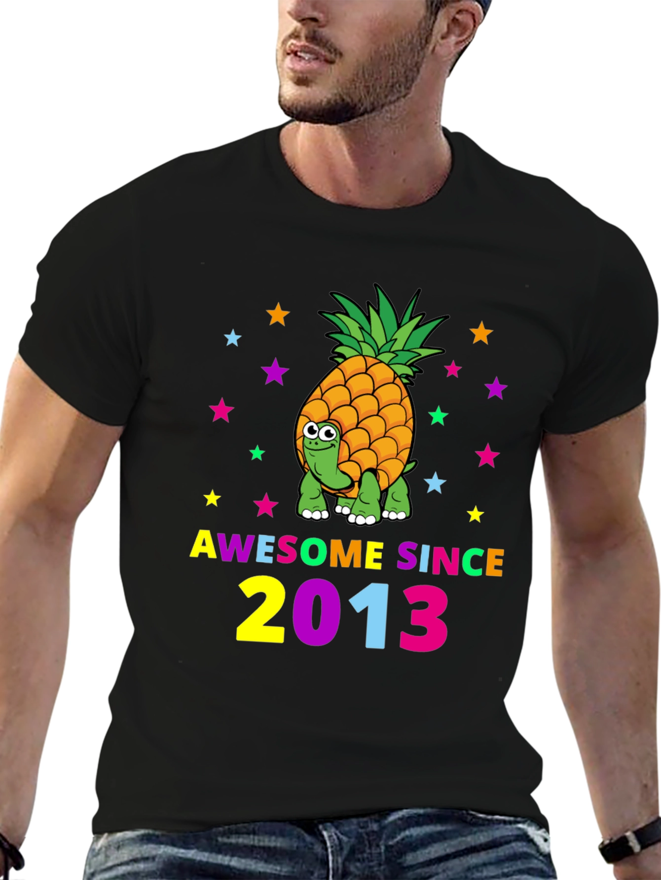 Black Awesome Since 2013 Pineapple Turtle Graphic T-Shirt view 6