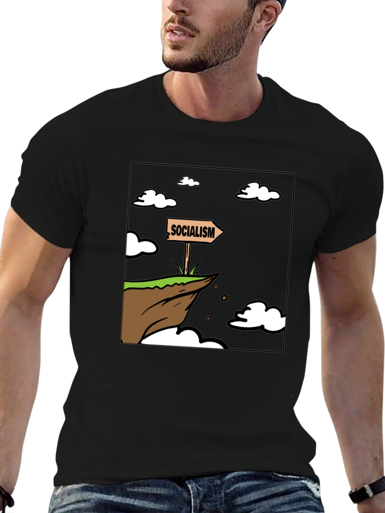 Black Socialism Cliff Edge Humor Graphic Tee view 6