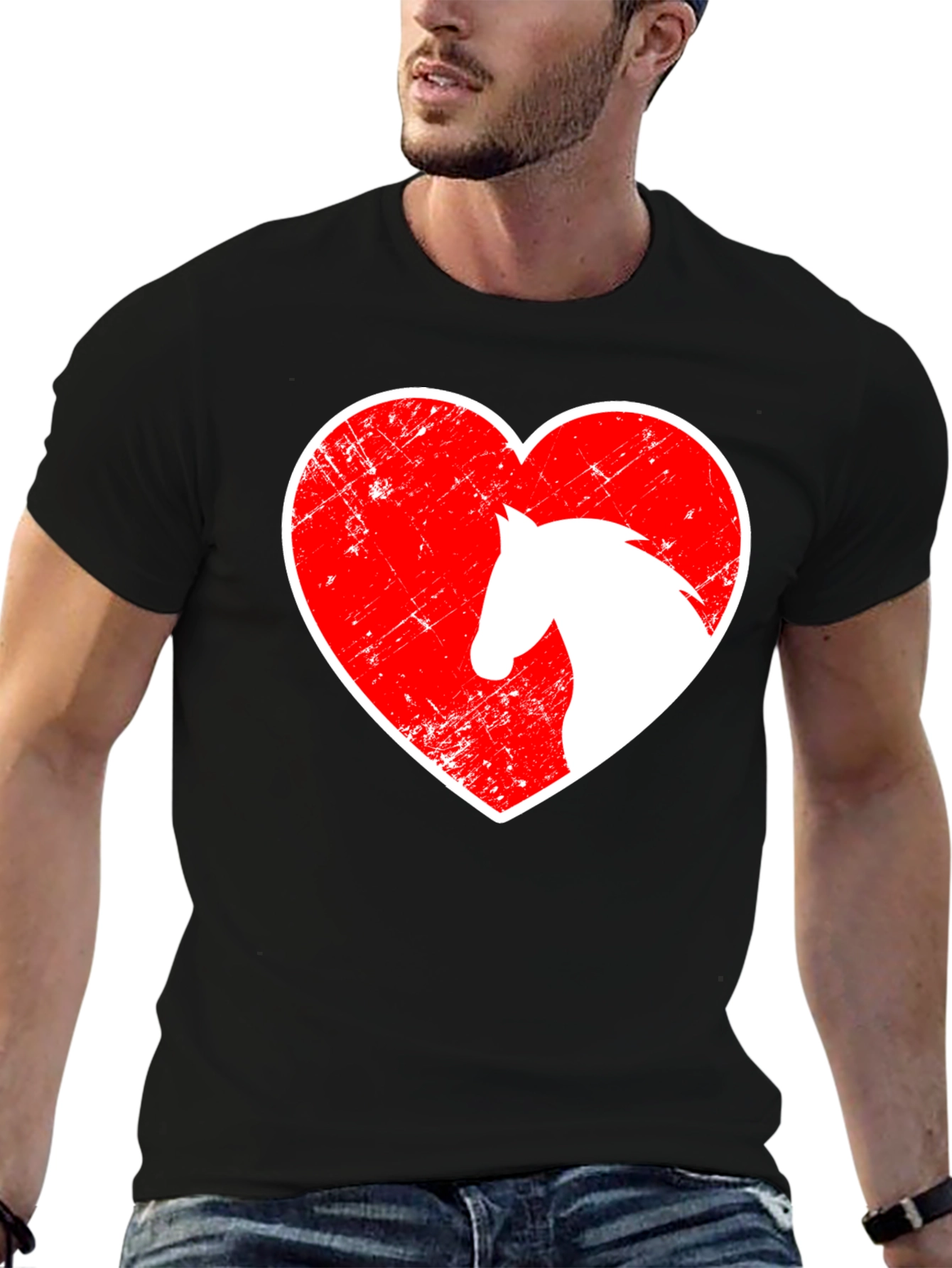 Black Horse Lover Graphic Tee - Heart Horse Shirt view 6