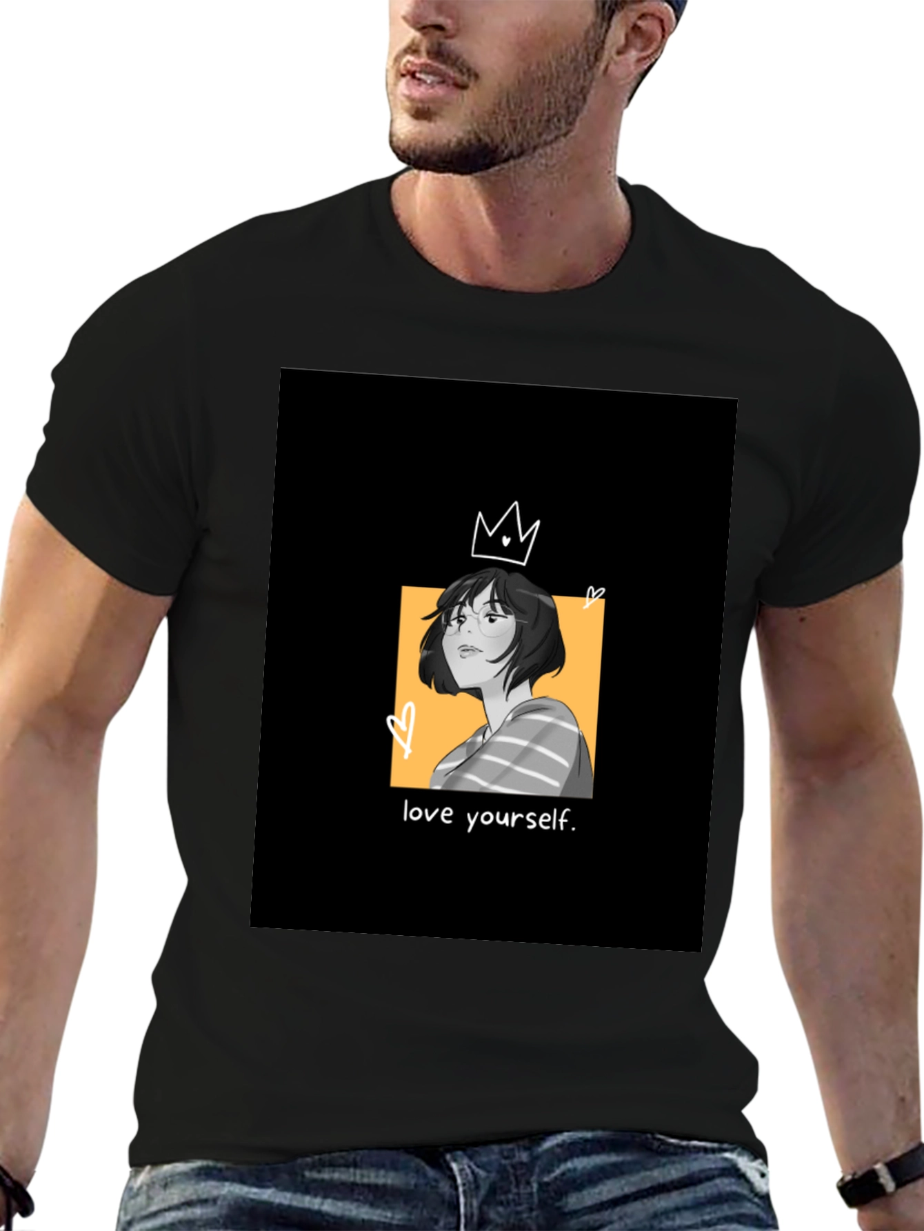 Black Love Yourself Graphic Tee - Black Unisex T-Shirt view 6