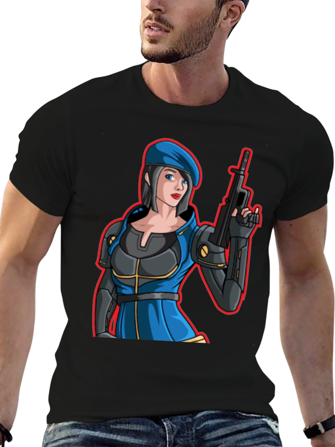 Black Cartoon Soldier Woman T-Shirt view 6