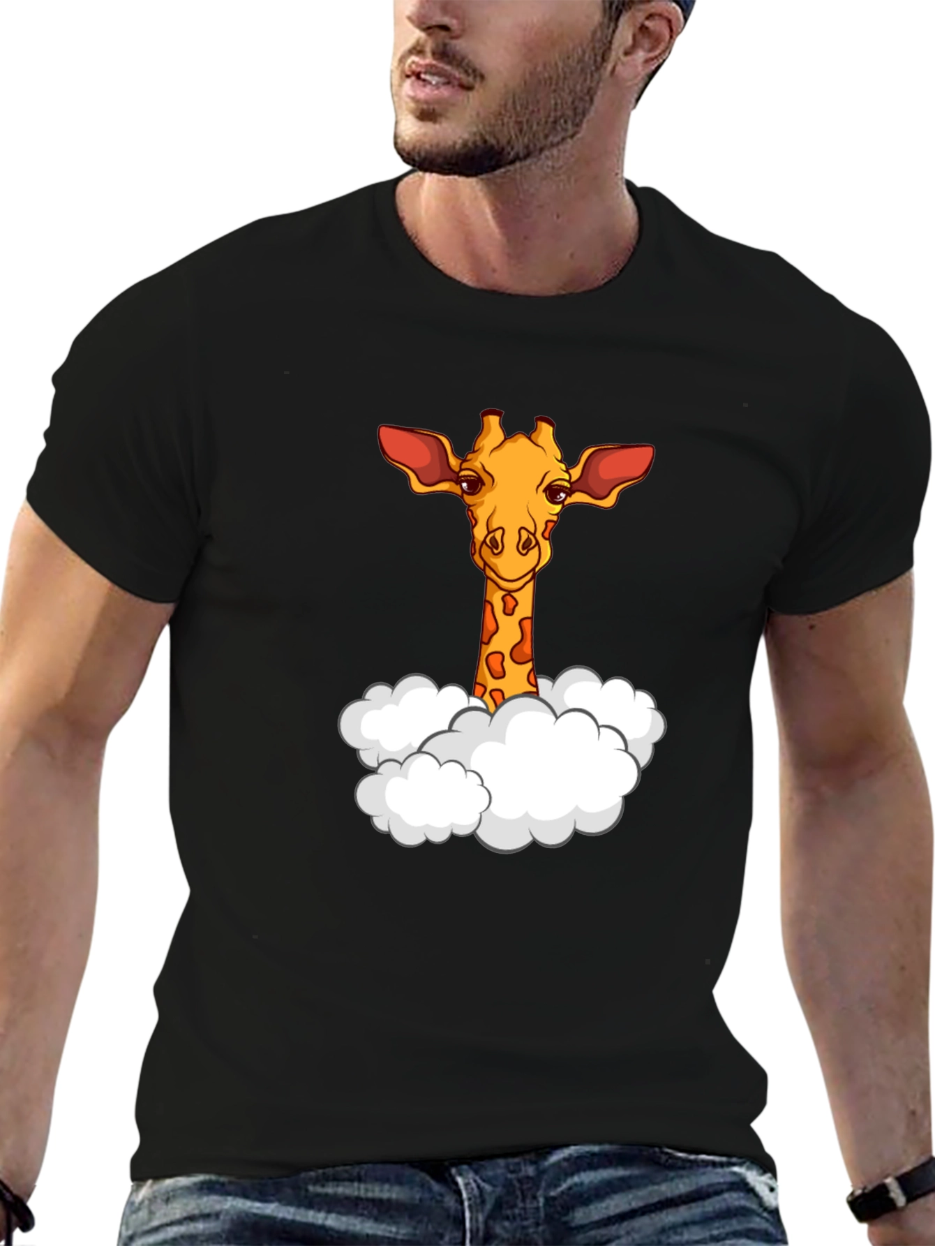 Black Giraffe in Clouds Graphic T-Shirt - Black view 6