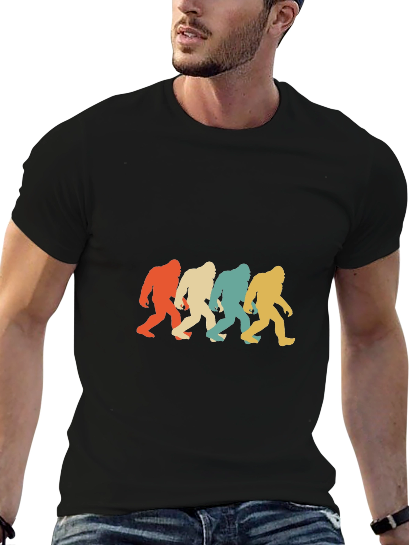 Black Retro Bigfoot T-Shirt: Sasquatch Silhouette Tee view 6