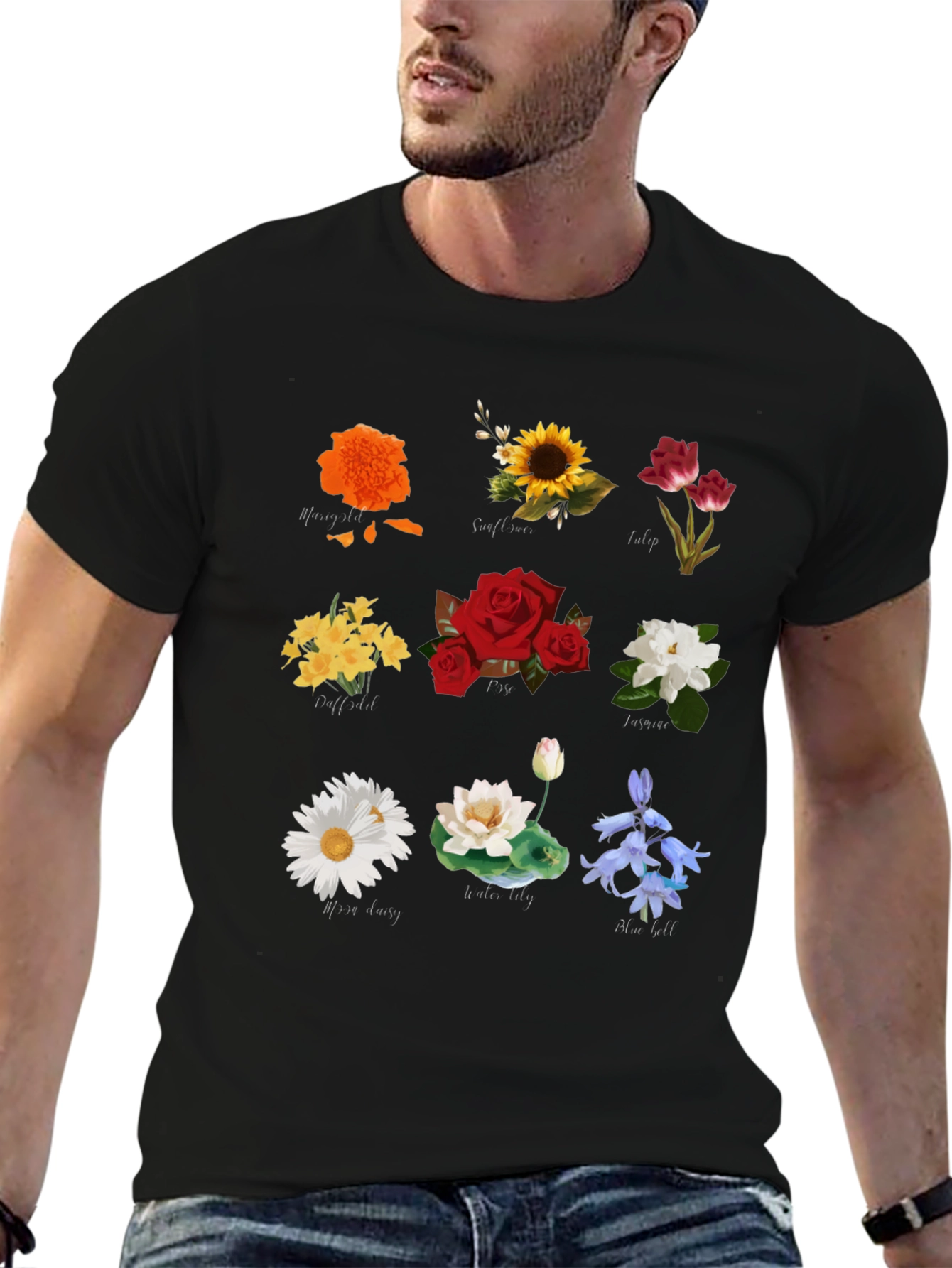 Black Floral T-Shirt with Assorted Flower Prints view 6