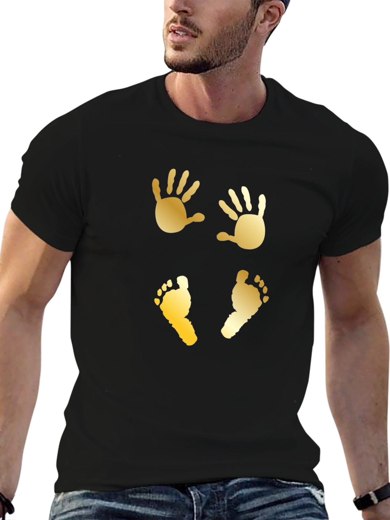 Black Baby Handprint & Footprint Graphic Tee - Black view 6