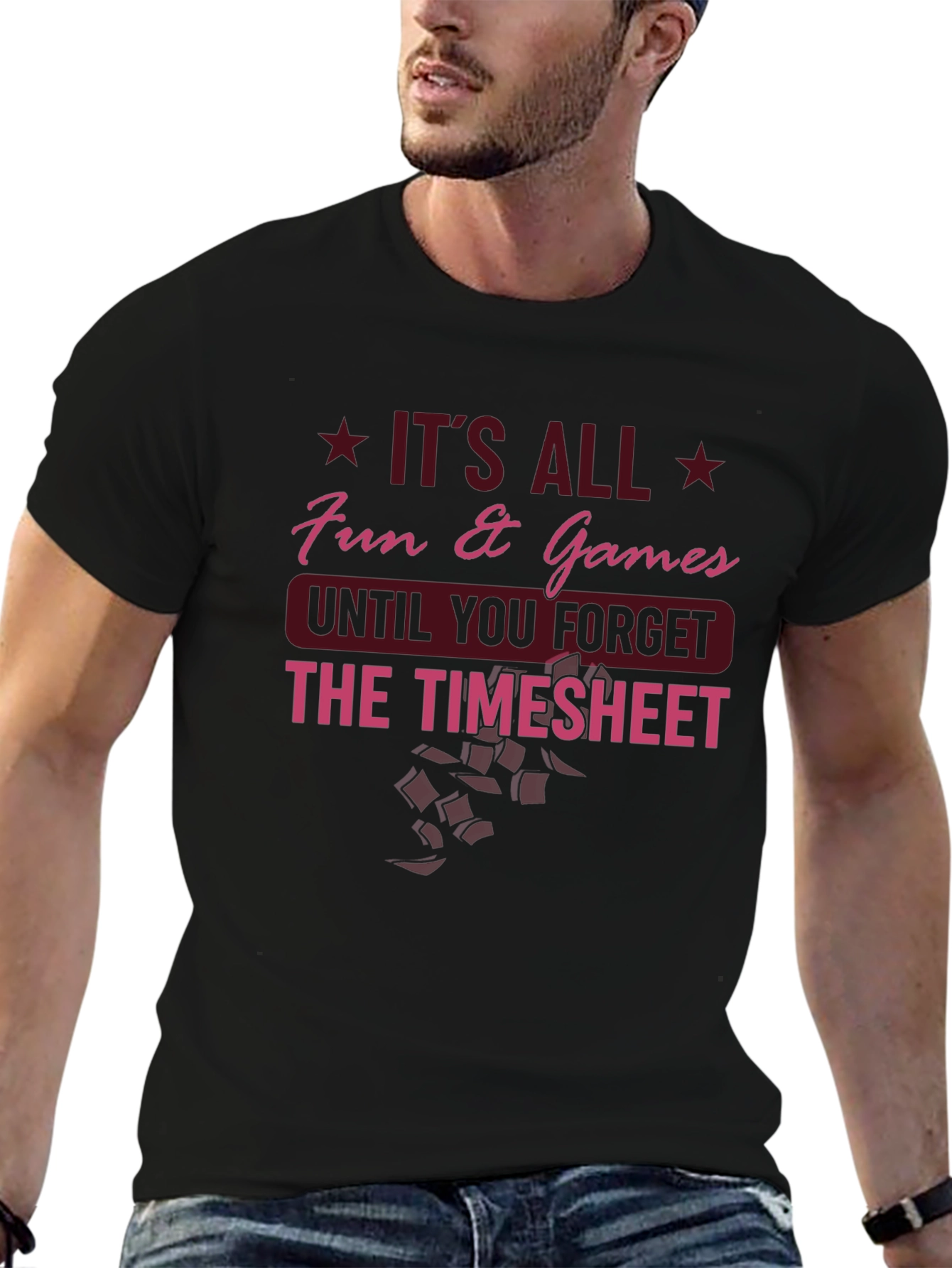 Black Fun & Games Timesheet T-Shirt view 6