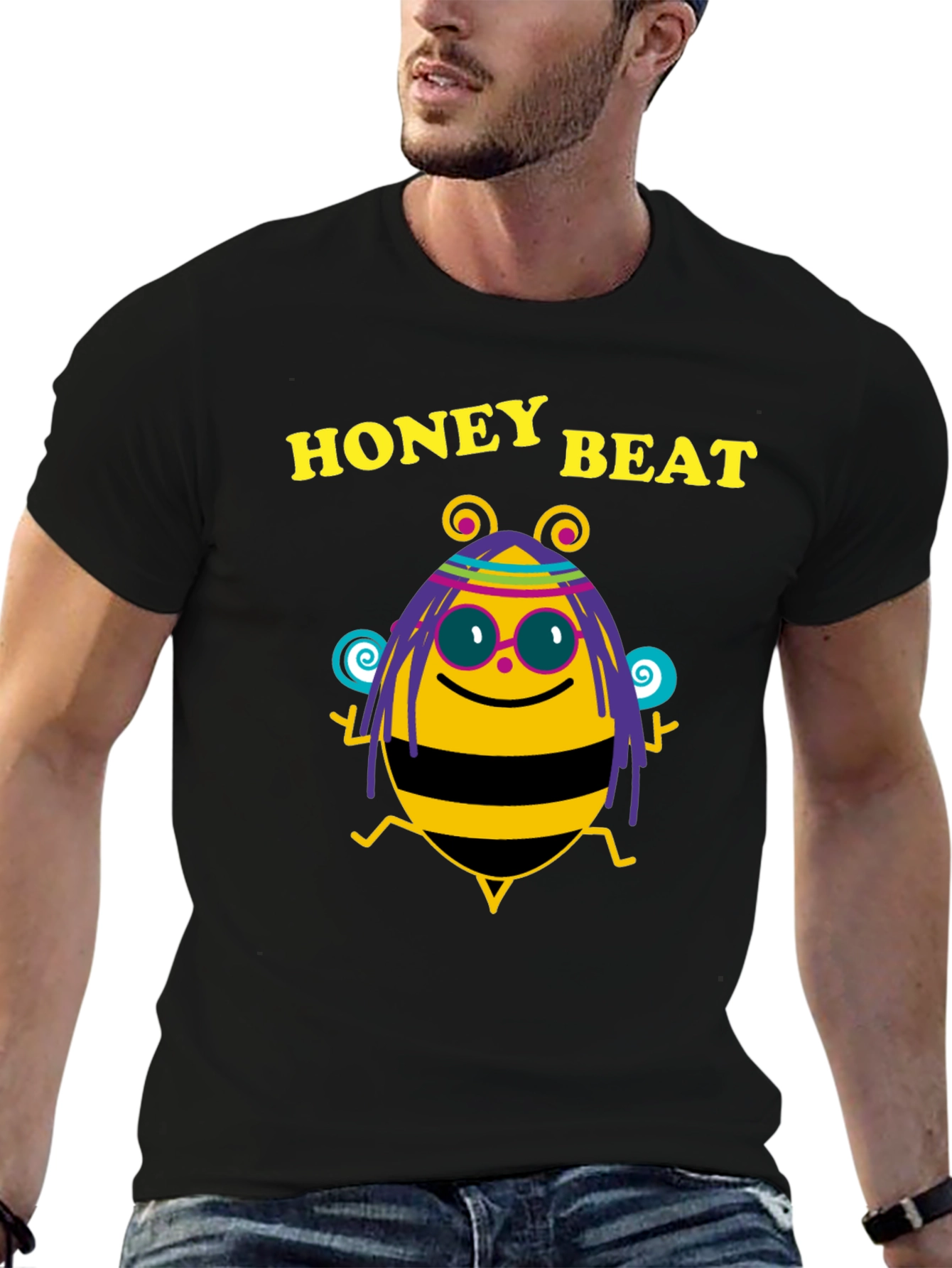 Black Honey Beat Bee Graphic Black T-Shirt view 6