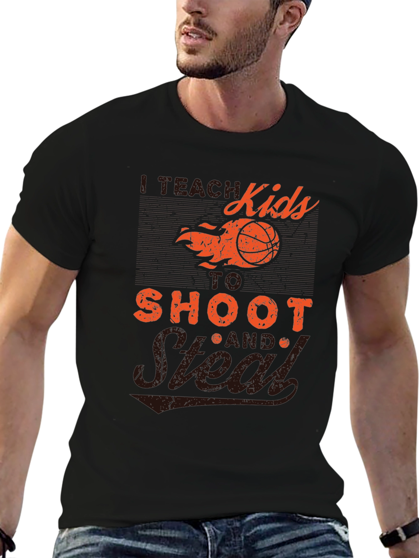 Black I Teach Kids to Shoot & Steal T-Shirt view 6