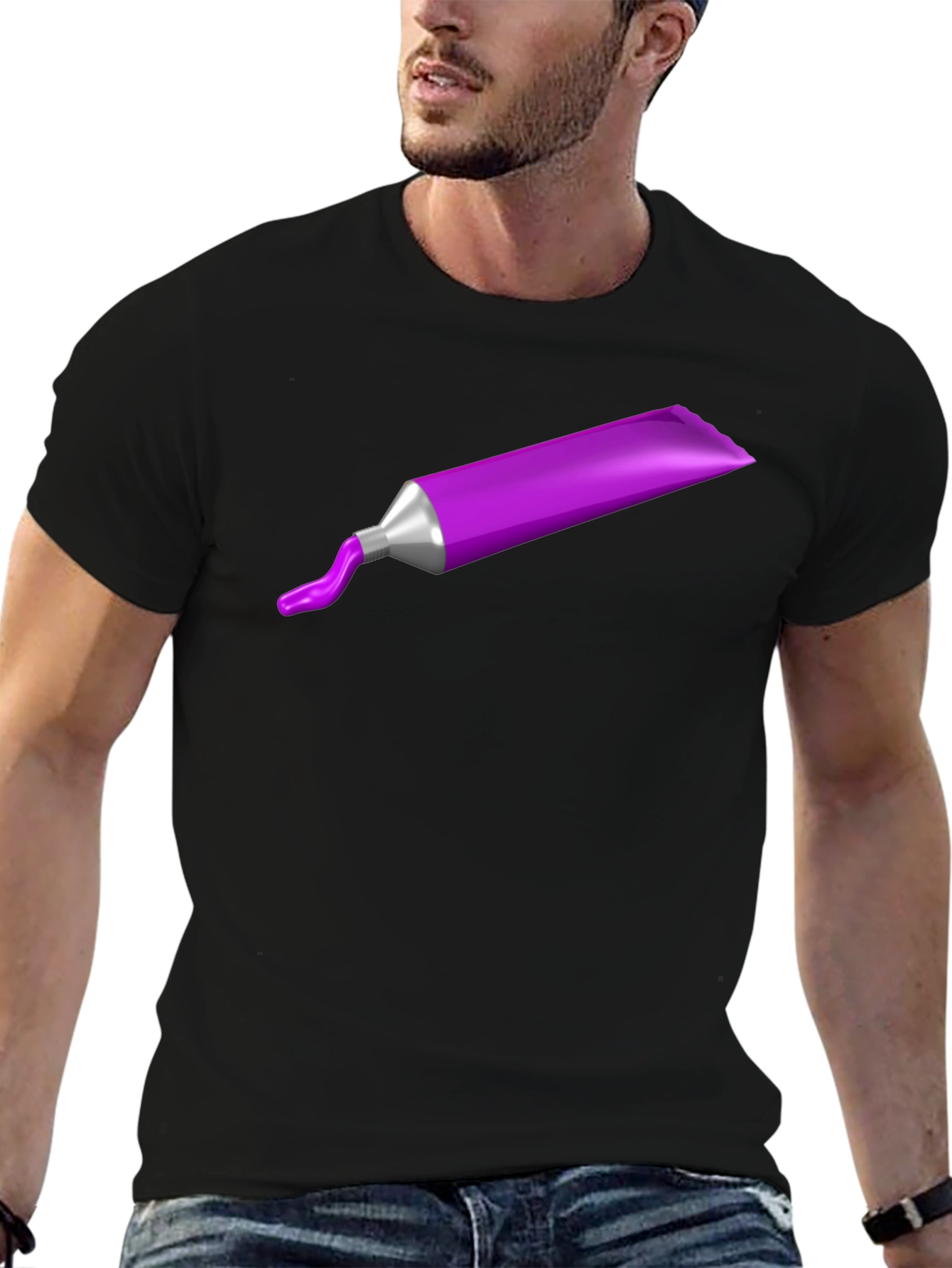 Black Purple Paint Tube Graphic Tee - Artistic Casual Wear view 6