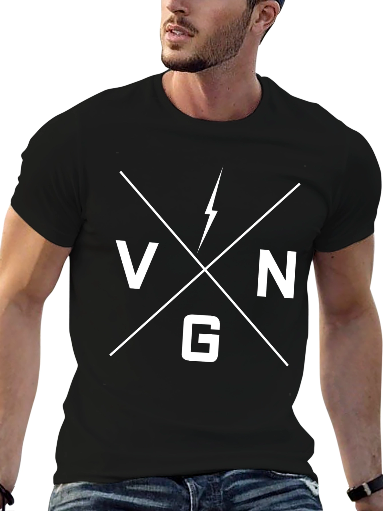 Black VNG Lightning Bolt Graphic Black T-Shirt view 6