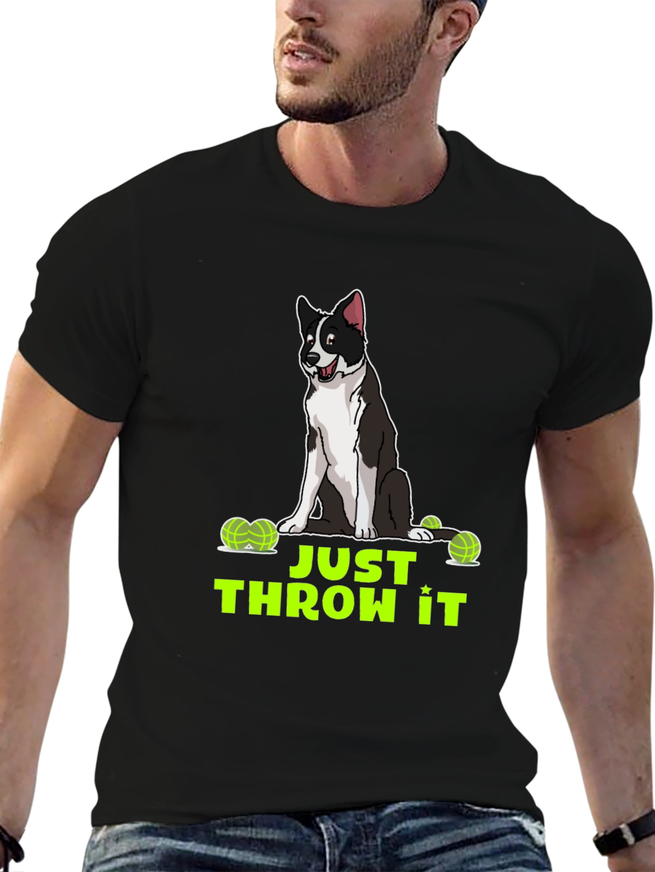Black Just Throw It Dog Graphic T-Shirt view 6