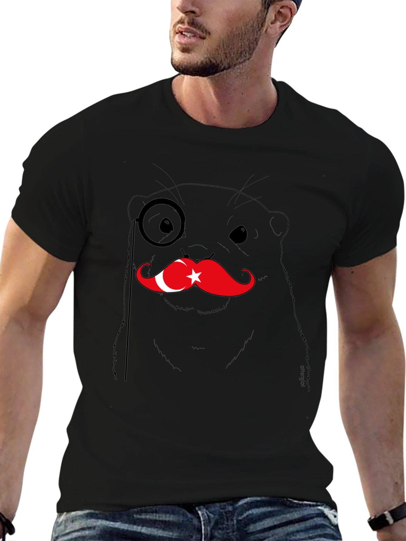 Black Turkey Otter Monocle Graphic Tee - Black view 6