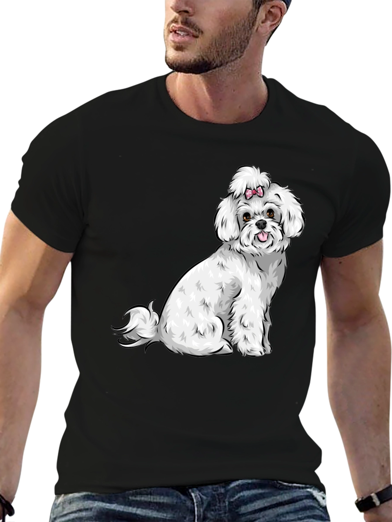 Black Cute Dog Graphic Tee - Black Cotton T-Shirt view 6