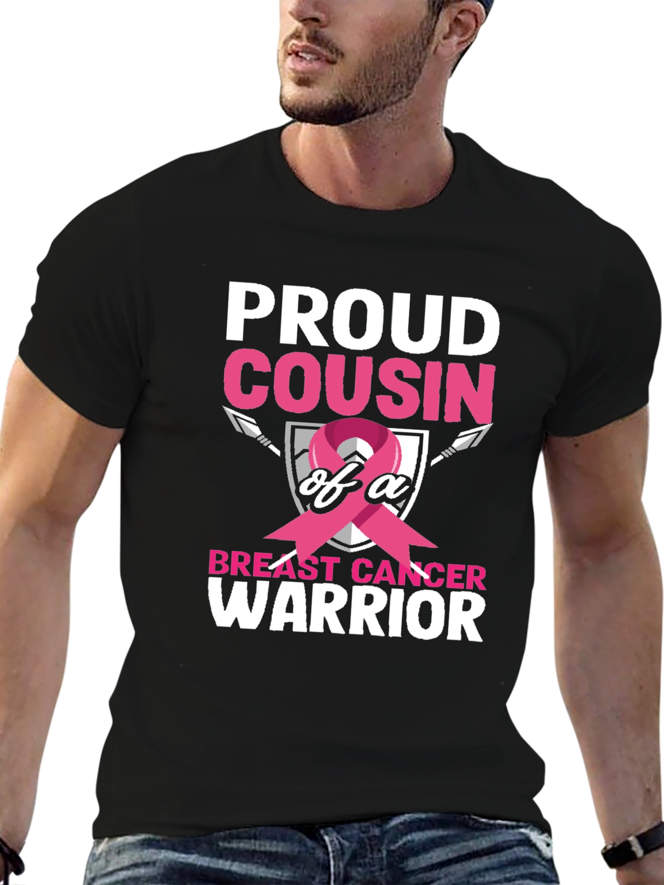 Black Proud Cousin Breast Cancer Warrior T-Shirt view 6