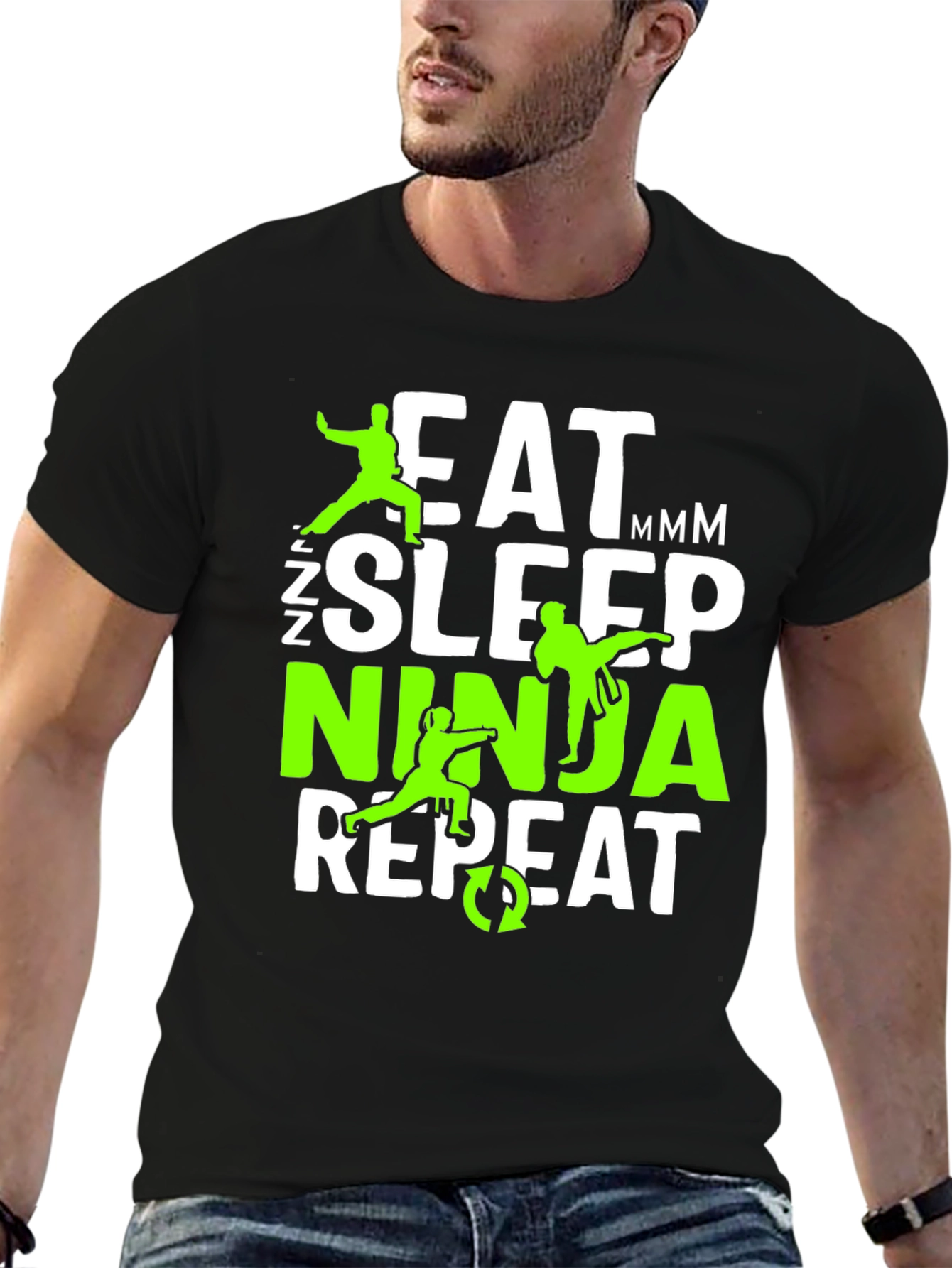 Black Eat Sleep Ninja Repeat Graphic Tee view 6