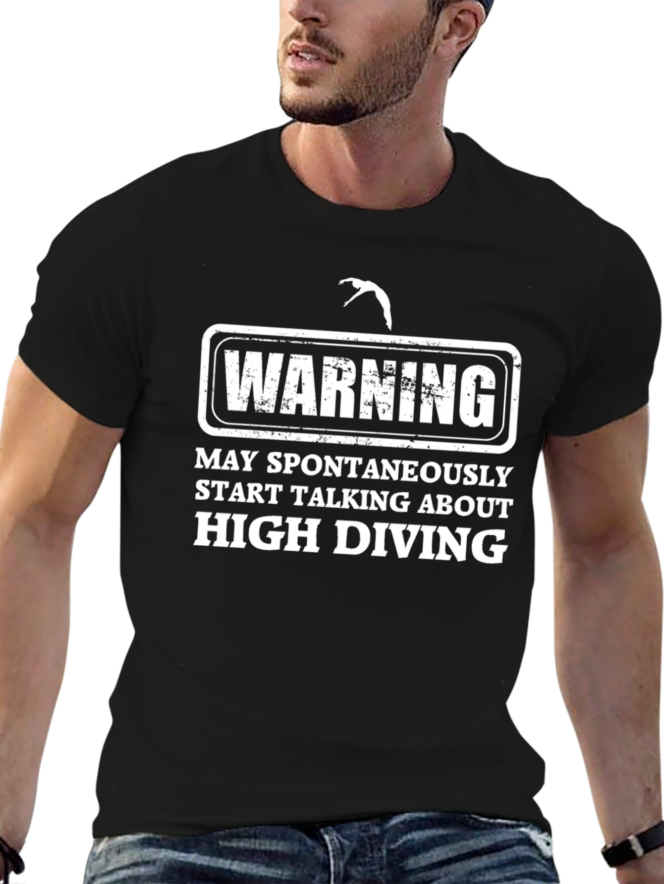 Black Warning: May Spontaneously Talk About High Diving T-Shirt view 6