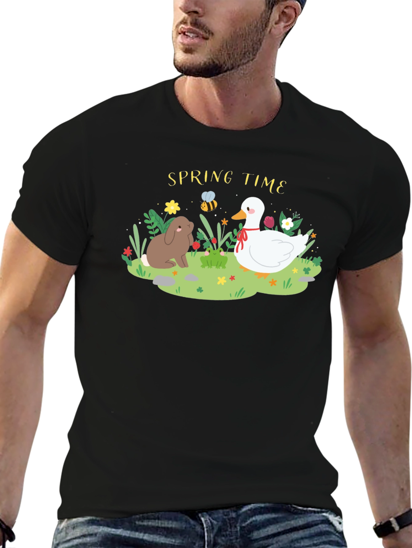 Black Spring Time Rabbit & Duck Graphic Tee view 6