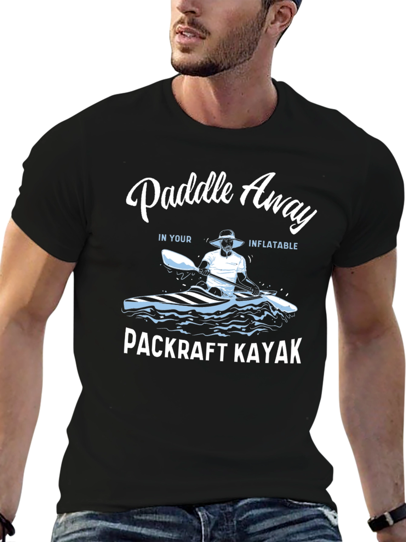 Black Paddle Away Kayak T-Shirt view 6