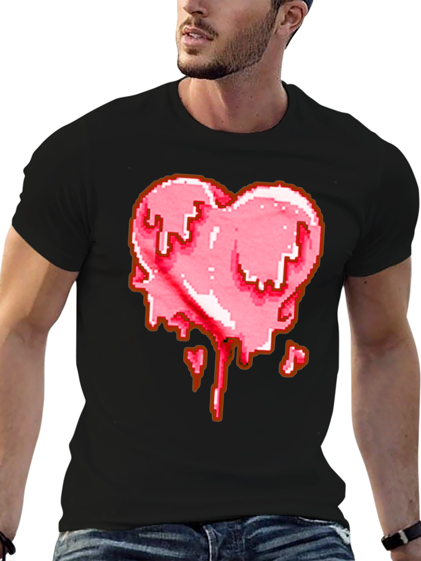 Black Pixelated Melting Heart Graphic T-Shirt view 6