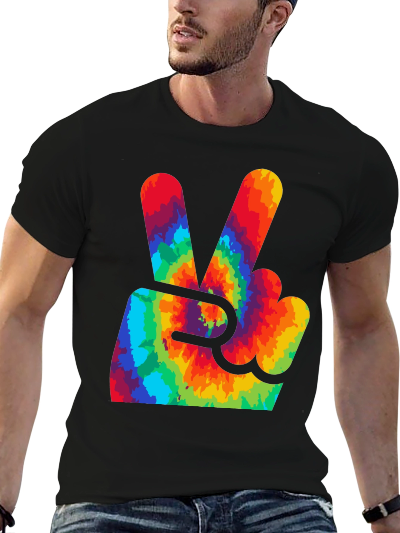 Black Peace Sign Tie-Dye Graphic Tee view 6
