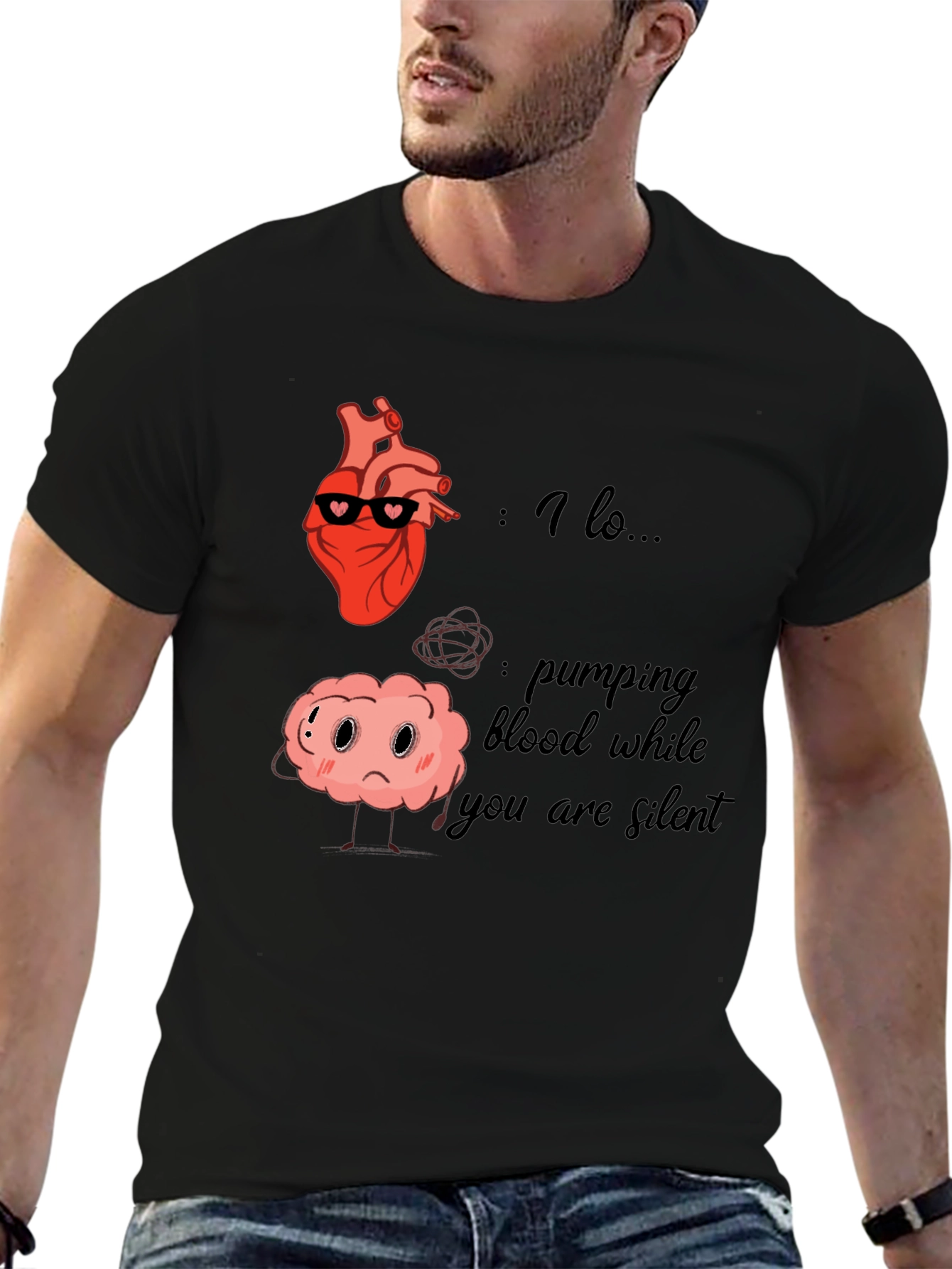 Black Heart and Brain T-Shirt - Funny Anatomy Graphic Tee view 6