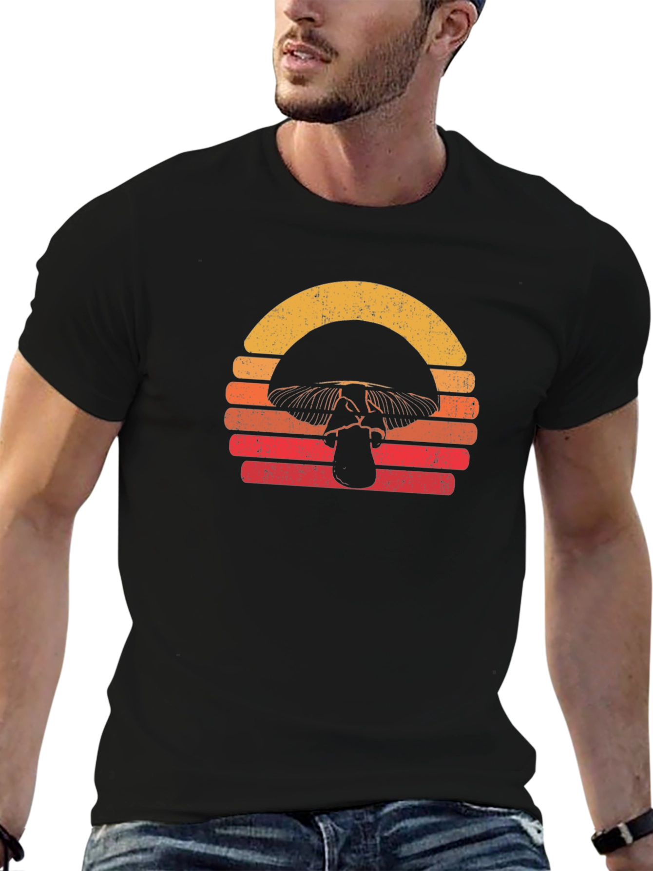 Black Retro Mushroom Sunset Graphic Tee - Black view 6