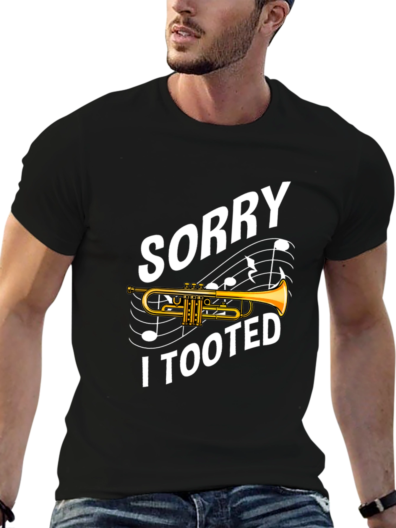 Black Sorry I Tooted T-Shirt - Funny Trumpet Player Tee view 6