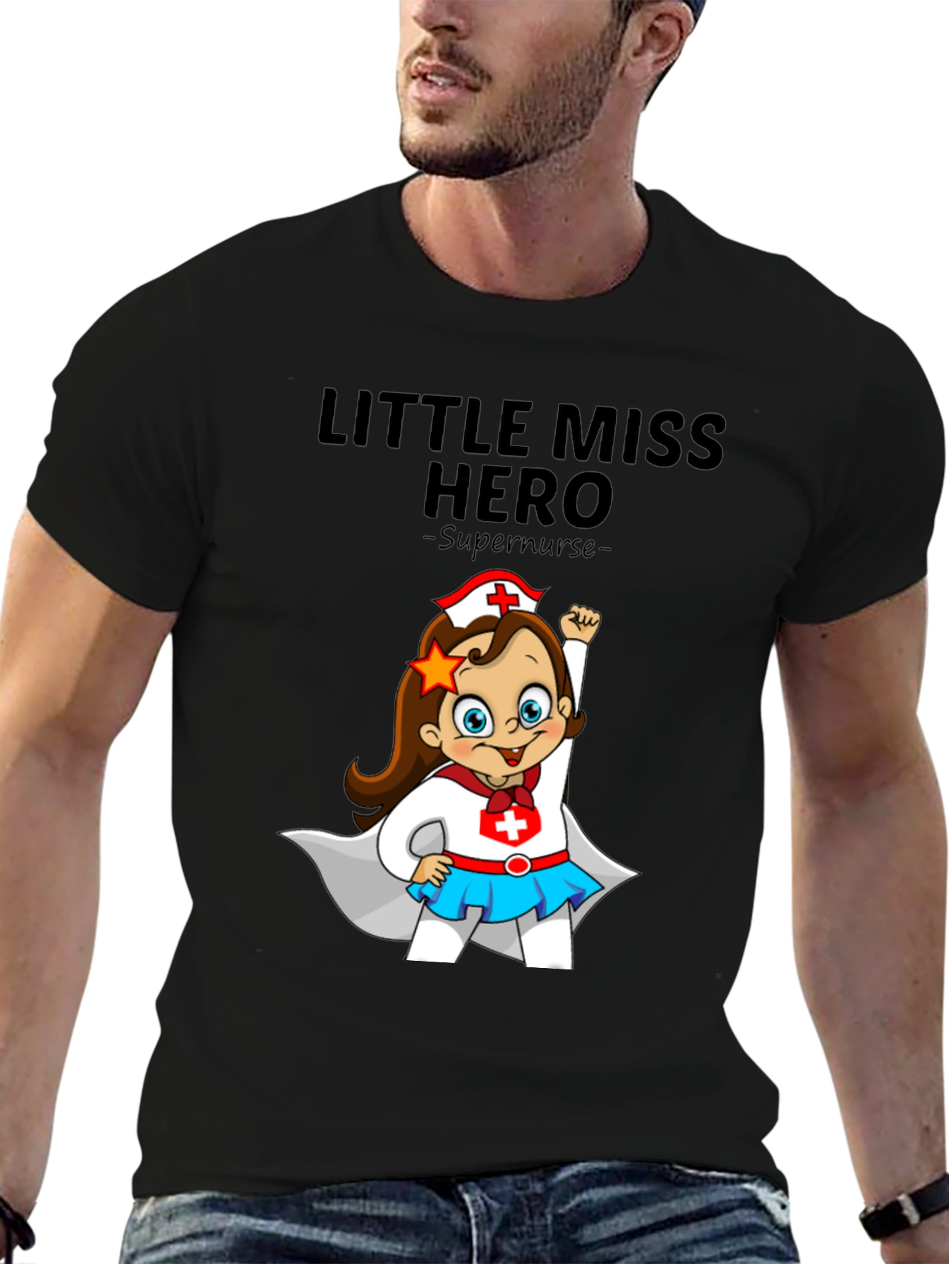 Black Little Miss Hero Supernurse Graphic Tee view 6