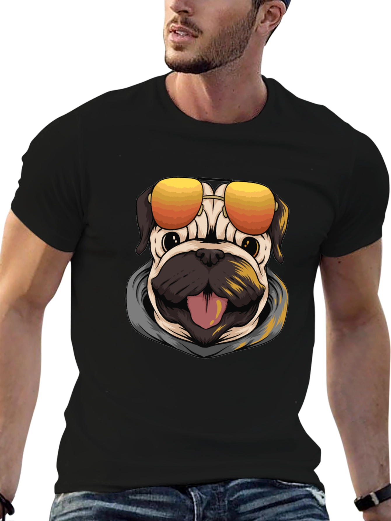 Black Cool Pug Graphic T-Shirt view 6