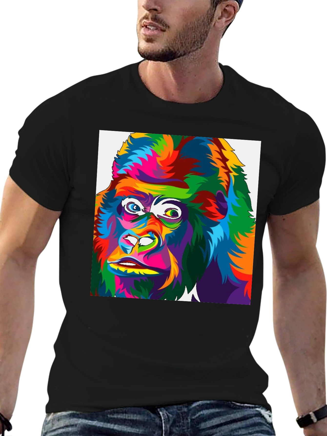 Black Colorful Gorilla Graphic Print Black T-Shirt view 6