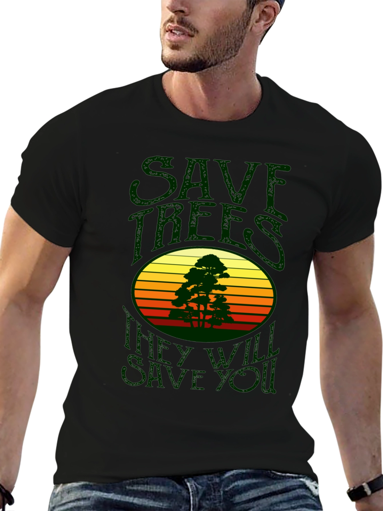 Black Save Trees T-Shirt - Retro Design view 6