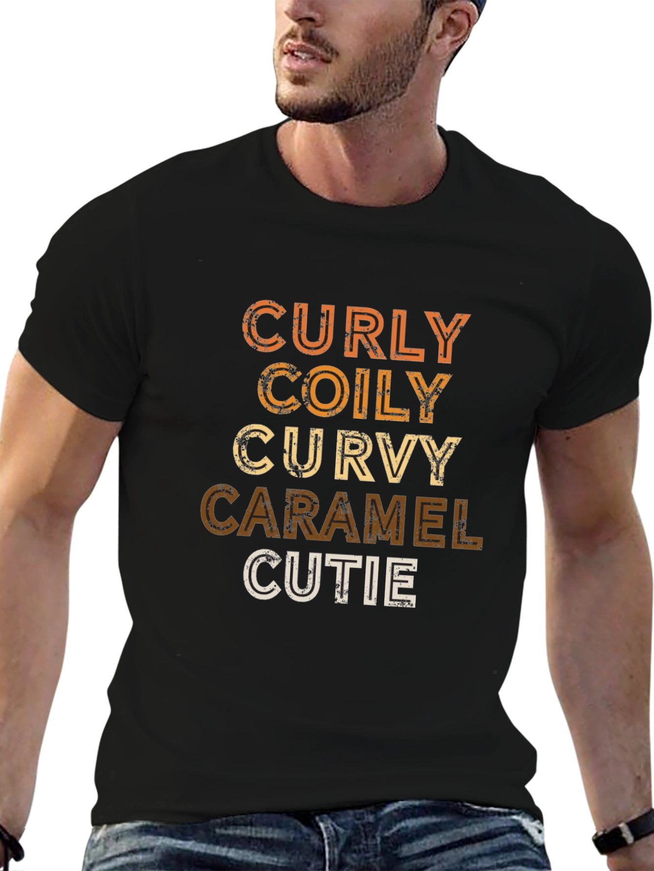 Black Curly Coily Curvy Caramel Cutie Graphic Tee view 6