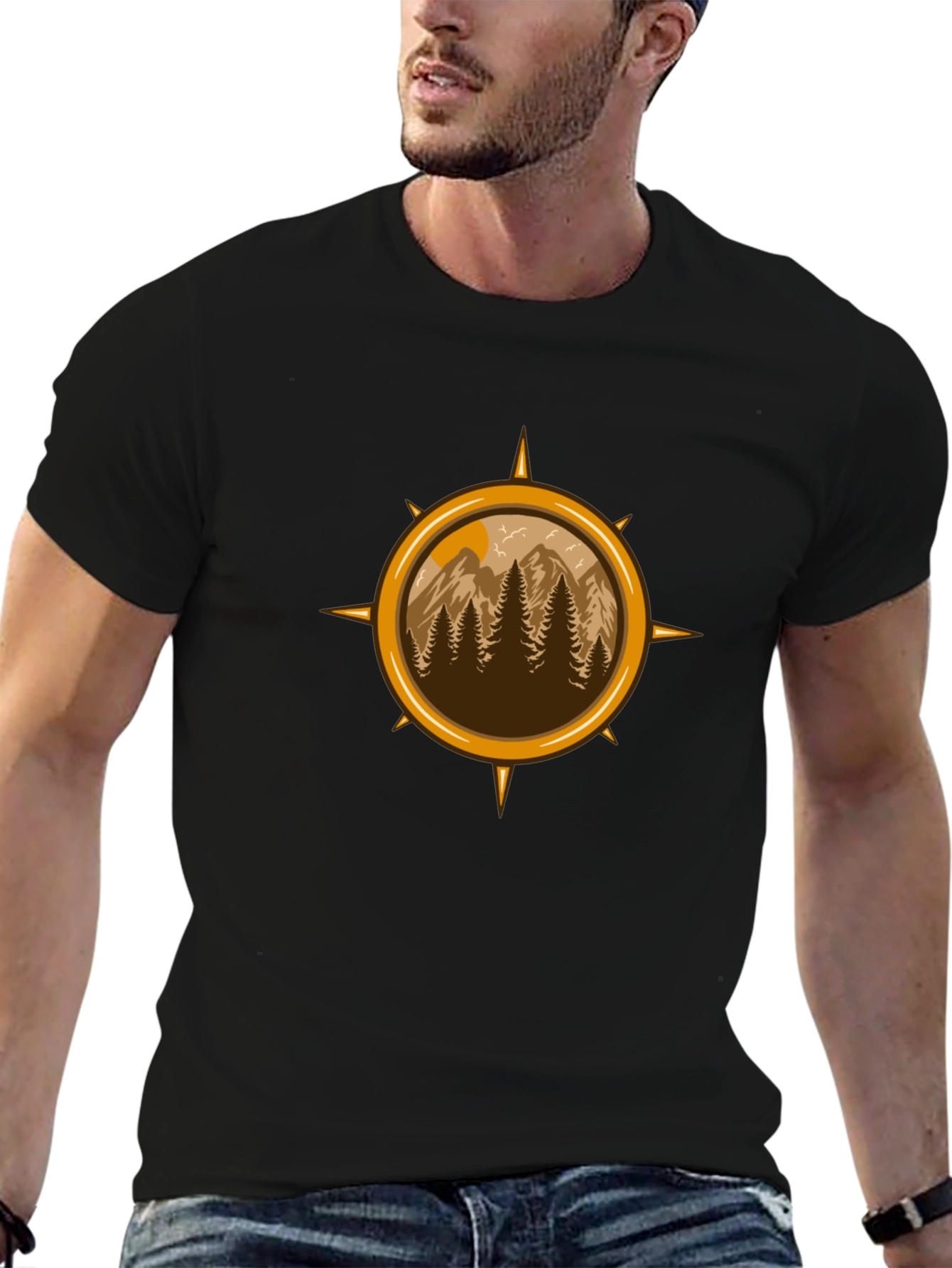 Black Nature Compass Graphic Tee - Adventure Awaits! view 6