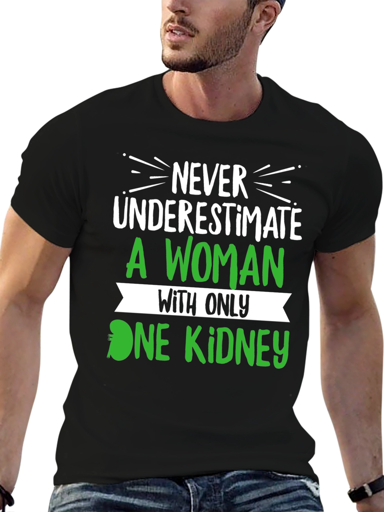 Black Never Underestimate One Kidney T-Shirt view 6