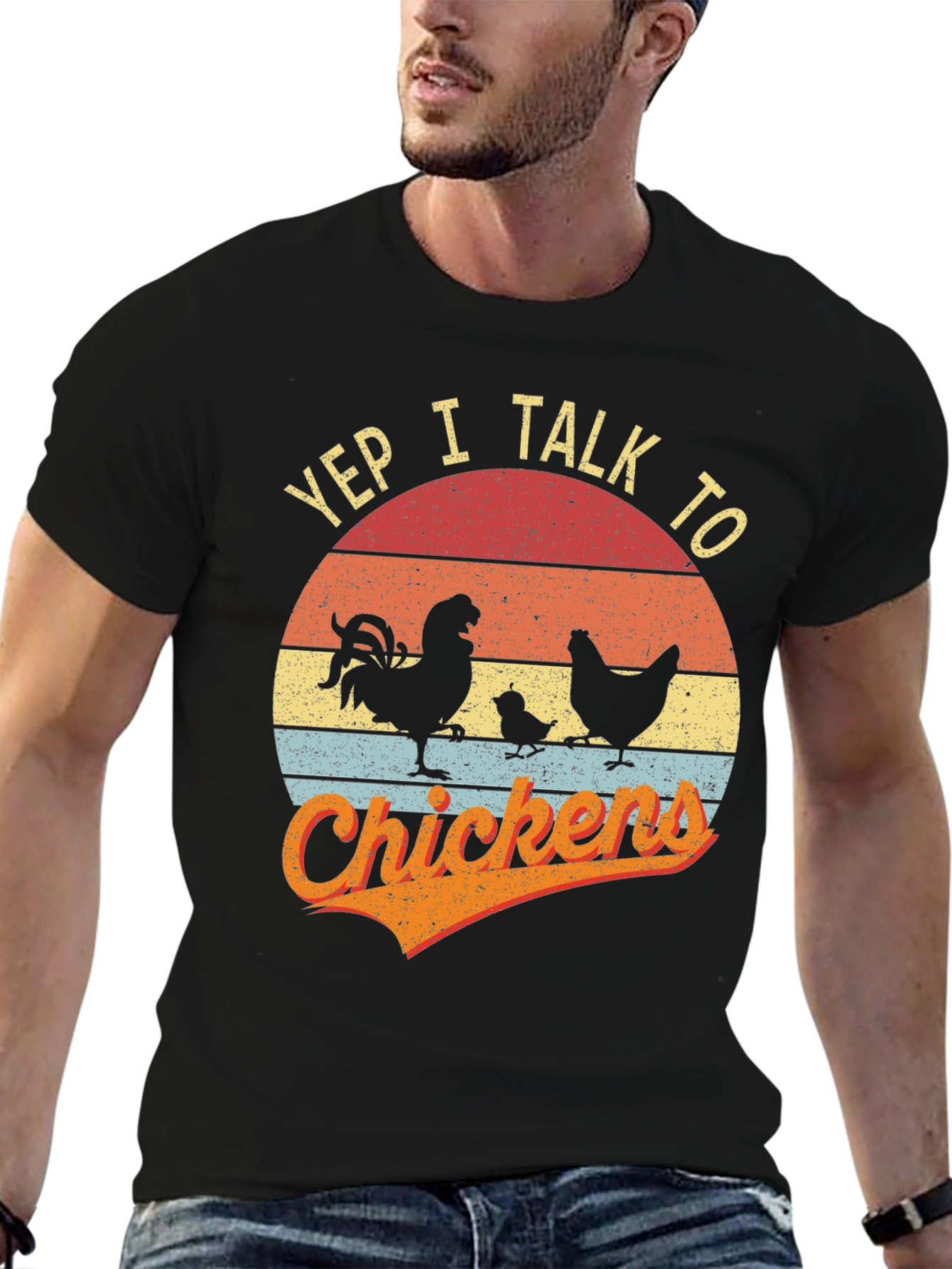 Black Yep I Talk to Chickens T-Shirt Vintage Style view 6